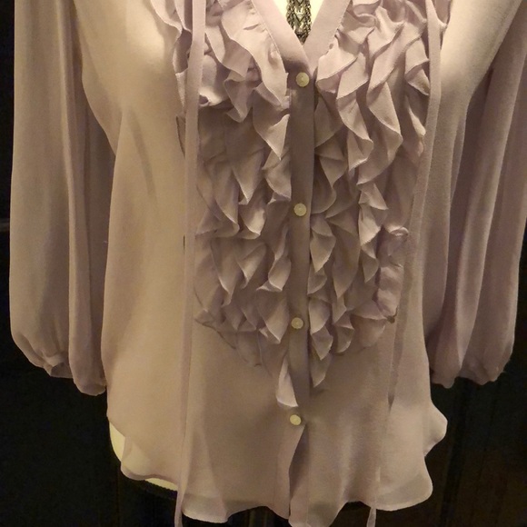 Gap shear silk lavender ruffled button down top - Picture 6 of 8